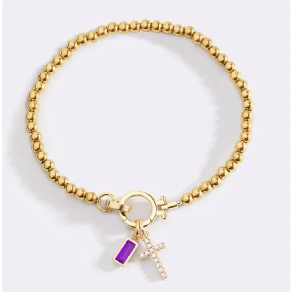 RETAIL $80 Mint & Lilly Cross Charm Birthstone Bracelet*Amethyst February - Picture 2 of 2